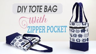 Zippered Tote Bag With Pockets  DIY Tote Bag  Beginner Sewing Tutorial [upl. by Carnay165]