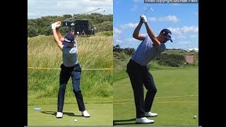 Justin Thomas golf swing  Long Iron faceon amp downtheline July 2017 [upl. by Einuj]