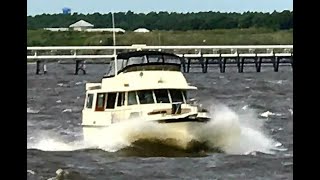 Leaving the dock in a large Hatteras Yacht [upl. by Ahsilak]